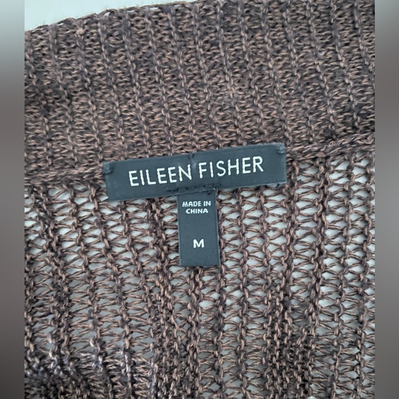 Eileen Fisher Brown Open Front Lightweight Cardigan Silk & Linen Blend Medium - Picture 8 of 10